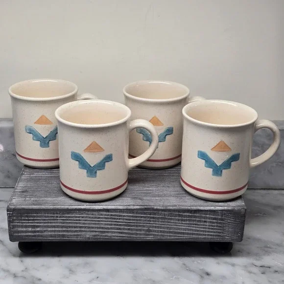 VTG Pfaltzgraff Saratoga Aztec Southwestern Speckled Stoneware Mugs, Set 4, RARE - Picture 2 of 16
